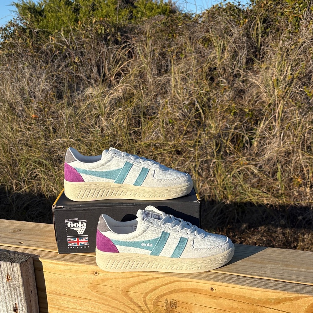Gola White Trainers with Teal and Purple Highlights